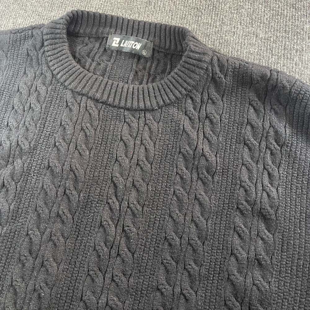 La!xton Men's Black Cable Knit Crew Neck Oversized Sweater Size XL
